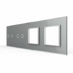 Панель для 2-х сенсорных выключателей и 2-х розеток Livolo, 4 клавиши (2+2), цвет серый, стекло