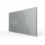 Панель для двух сенсорных выключателей Livolo, 3 клавиши (2+1), цвет серый, стекло