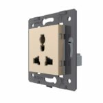 Розетка электрическая универсальная с заземлением защитными шторками 16A Livolo, цвет золотой (механизм)