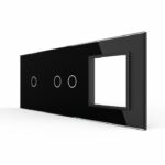 Панель для двух сенсорных выключателей и розетки Livolo, 3 клавиши (1+2), цвет черный, стекло
