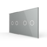 Панель для двух сенсорных выключателей Livolo, 4 клавиши (2+2), цвет серый, стекло