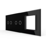 Панель для двух сенсорных выключателей и розетки Livolo, 4 клавиши (2+2), цвет черный, стекло