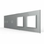 Панель для 2-х сенсорных выключателей и 2-х розеток Livolo, 3 клавиши (2+1), цвет серый, стекло