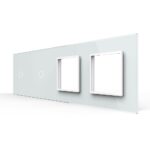 Панель для 2-х сенсорных выключателей и 2-х розеток Livolo, 2 клавиши (1+1), цвет белый, стекло