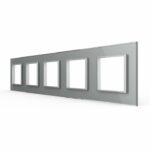 Рамка для розетки Livolo 5 постов, цвет серый, стекло