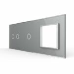 Панель для двух сенсорных выключателей и розетки Livolo, 3 клавиши (2+1), цвет серый, стекло