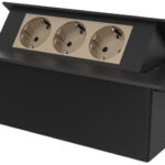 Розетка горизонтальная выдвижная 3 Euro 16A Livolo, цвет черный-золотой