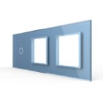 Панель для сенсорного выключателя и двух розеток Livolo, 1 клавиша, цвет синий, стекло
