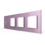 Панель для сенсорного выключателя и 3-х розеток Livolo, 1 клавиша, цвет розовый, стекло