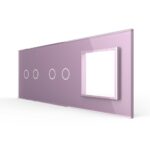Панель для двух сенсорных выключателей и розетки Livolo, 4 клавиши (2+2), цвет розовый, стекло