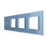 Панель для сенсорного выключателя и 3-х розеток Livolo, 2 клавиши, цвет синий, стекло