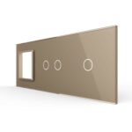 Панель для розетки и двух сенсорных выключателей Livolo, 3 клавиши (2+1), цвет золотой, стекло