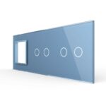 Панель для розетки и двух сенсорных выключателей Livolo, 4 клавиши (2+2), цвет синий, стекло