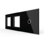 Панель для двух розеток и сенсорного выключателя Livolo, 1 клавиша, цвет черный, стекло