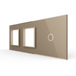 Панель для двух розеток и сенсорного выключателя Livolo, 1 клавиша, цвет золотой, стекло