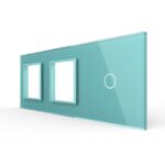 Панель для двух розеток и сенсорного выключателя Livolo, 1 клавиша, цвет зеленый, стекло