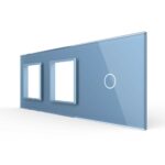 Панель для двух розеток и сенсорного выключателя Livolo, 1 клавиша, цвет синий, стекло