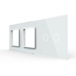 Панель для двух розеток и сенсорного выключателя Livolo, 2 клавиши, цвет белый, стекло