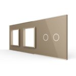 Панель для двух розеток и сенсорного выключателя Livolo, 2 клавиши, цвет золотой, стекло