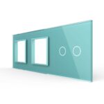Панель для двух розеток и сенсорного выключателя Livolo, 2 клавиши, цвет зеленый, стекло
