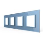 Рамка для розетки Livolo 4 поста, цвет синий, стекло