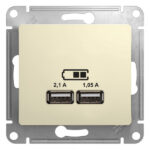 Schneider GLOSSA розетка USB 5B/2100mA 2*5B/1050mA крем механизм