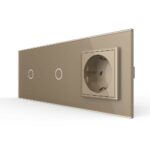 Сенсорный выключатель Livolo комбинированный на 2 линии 1 розетка 3 модуля Золотой