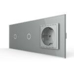 Сенсорный выключатель Livolo комбинированный на 2 линии 1 розетка 3 модуля Серый