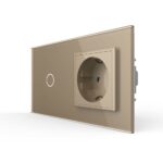 Сенсорный выключатель Livolo комбинированный на 1 линию 1 розетка 2 модуля Золотой