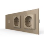 Сенсорный выключатель Livolo комбинированный на 1 линию 2 розетки 3 модуля Золотой