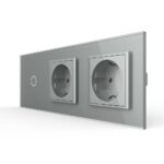 Сенсорный выключатель Livolo комбинированный на 1 линию 2 розетки 3 модуля Серый