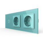 Сенсорный выключатель Livolo комбинированный на 1 линию 2 розетки 3 модуля Зеленый