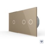 Сенсорный радиоуправляемый выключатель Livolo 3 клавиши (1-2), 2 поста Золотой