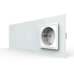 Сенсорный выключатель Livolo комбинированный на 3 линии 1 розетка 3 модуля Белый