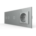 Сенсорный выключатель Livolo комбинированный на 3 линии 1 розетка 3 модуля Серый