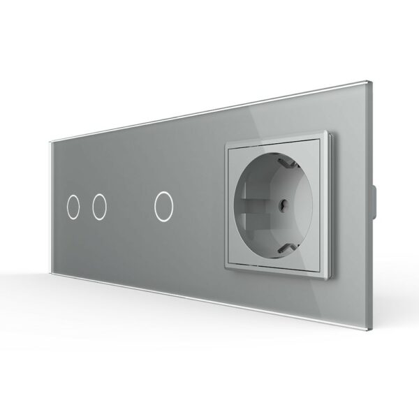 Сенсорный выключатель Livolo комбинированный на 3 линии 1 розетка 3 модуля Серый