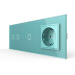 Сенсорный выключатель Livolo комбинированный на 3 линии 1 розетка 3 модуля Зеленый