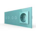 Сенсорный выключатель Livolo комбинированный на 4 линии 1 розетка 3 модуля Зеленый