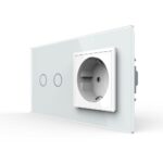 Сенсорный выключатель Livolo комбинированный на 2 линии 1 розетка 2 модуля Белый