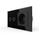 Сенсорный выключатель Livolo комбинированный на 2 линии 1 розетка 2 модуля Черный