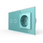 Сенсорный выключатель Livolo комбинированный на 2 линии 1 розетка 2 модуля Зеленый