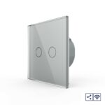 Сенсорный проходной радиоуправляемый выключатель Livolo 2 клавиши 1 пост Серый