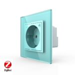 Розетка электрическая ZigBee (Wi-Fi) с заземлением защитными шторками 16A Livolo 1 пост Зеленая