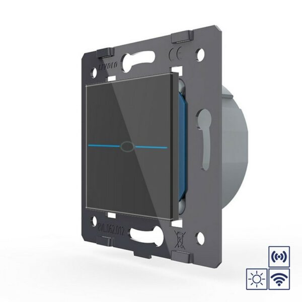 Одноклавишная импульсная сенсорная кнопка Livolo Quadro сухой контакт с функцией радиоуправления, цвет черный (механизм)
