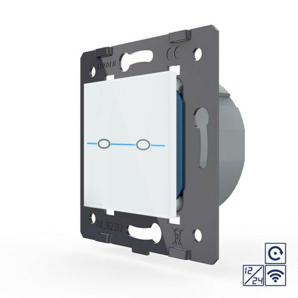 Двухклавишная сенсорная кнопка Livolo Quadro 12/24В с функцией радиоуправления, цвет белый (механизм)