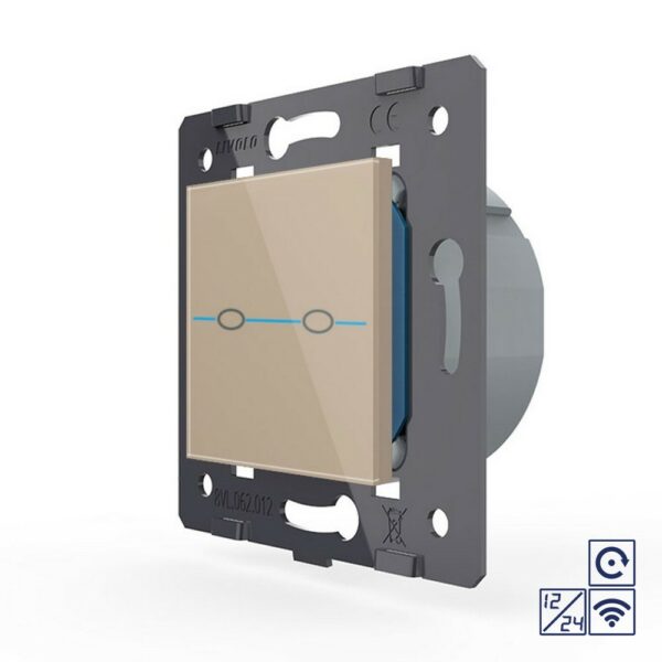 Двухклавишная сенсорная кнопка Livolo Quadro 12/24В с функцией радиоуправления, цвет золотой (механизм)