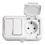 Makel полугерметичный IP44 блок В2 + Розетка с крышкой белый