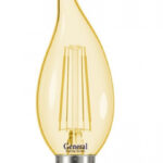 GENERAL лампа светодиодная прозрачный филамент свеча на ветру GLDEN-CWS-7-230-E14-6500 золотое стекло