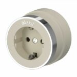 Розетка с заземлением (слоновая кость матовый/хром)