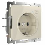 Умная встраиваемая розетка с заземлением с защитными шторками слоновая кость